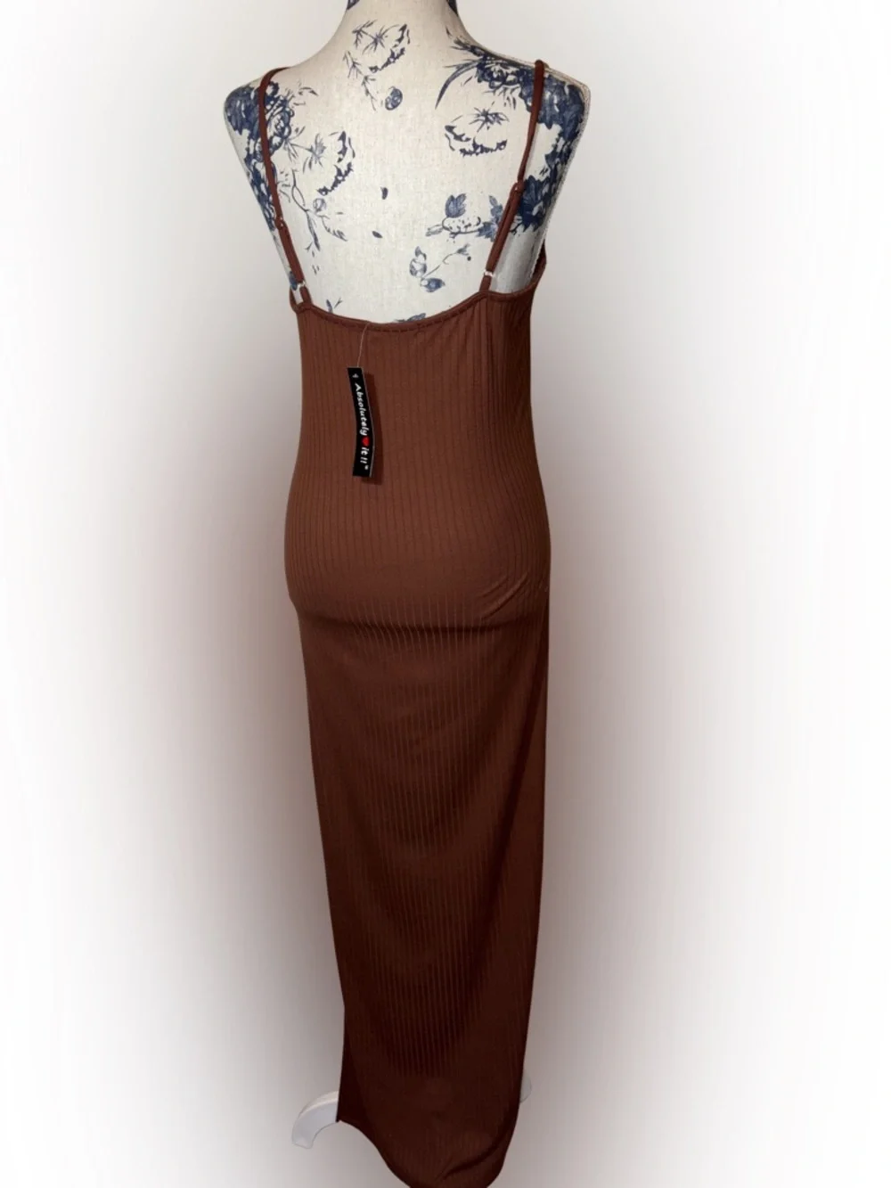 NWT Absolutely Love It!! Brown Ribbed Maxi Dress Medium - Picture 3 of 6
